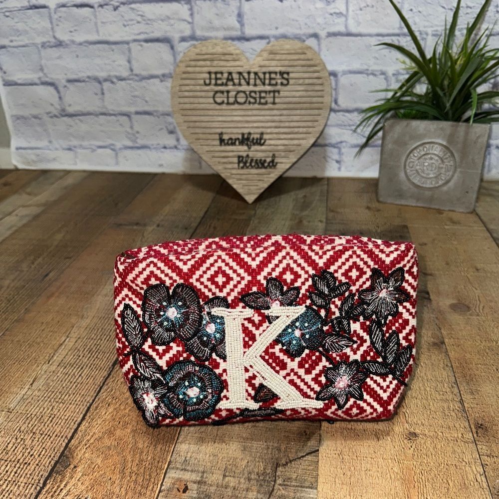 Kareena’s Monogram K Beaded/Embroidered Zipper Pouch